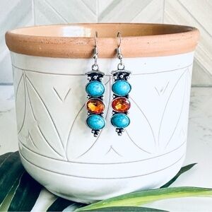 2/$30🌵 Silver Faux Turquoise Amber Stone Earrings Bohemian NEW Southwestern